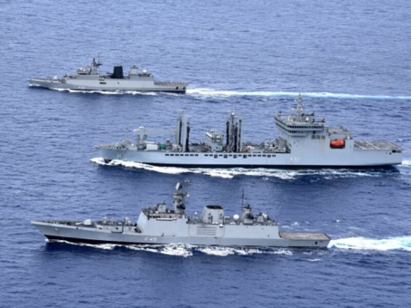 Indian Navy warships underway at sea
