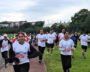 Participants take part in the Viksit Bharat Unity Run with yoga and meditation near Washington, organized by the Embassy of India.