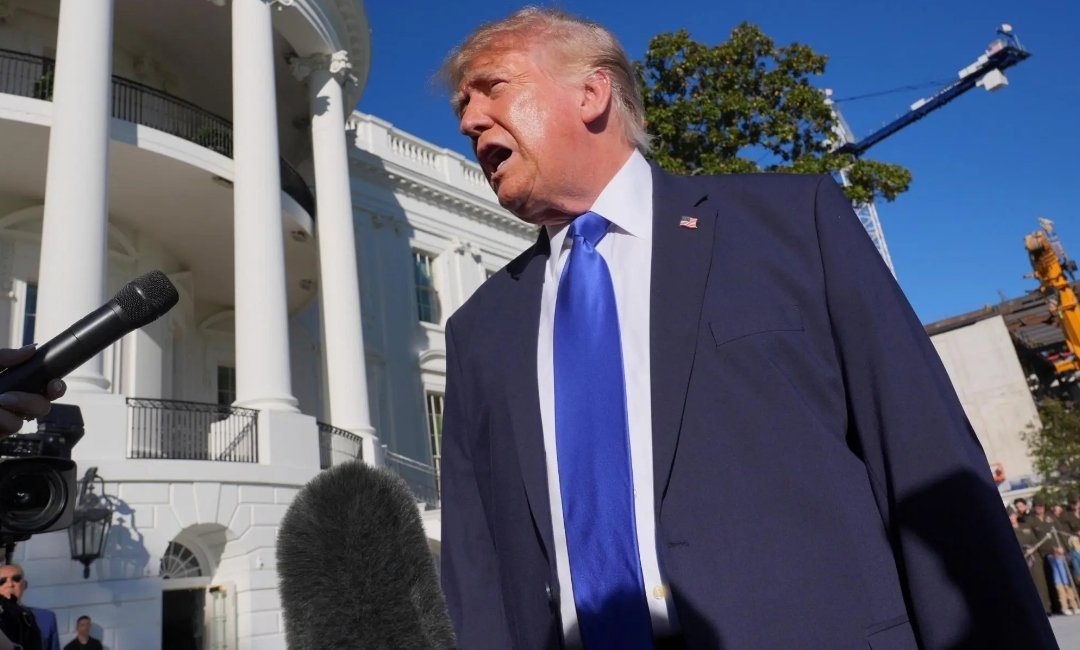 President Donald Trump speaks to reporters on the White House South Lawn